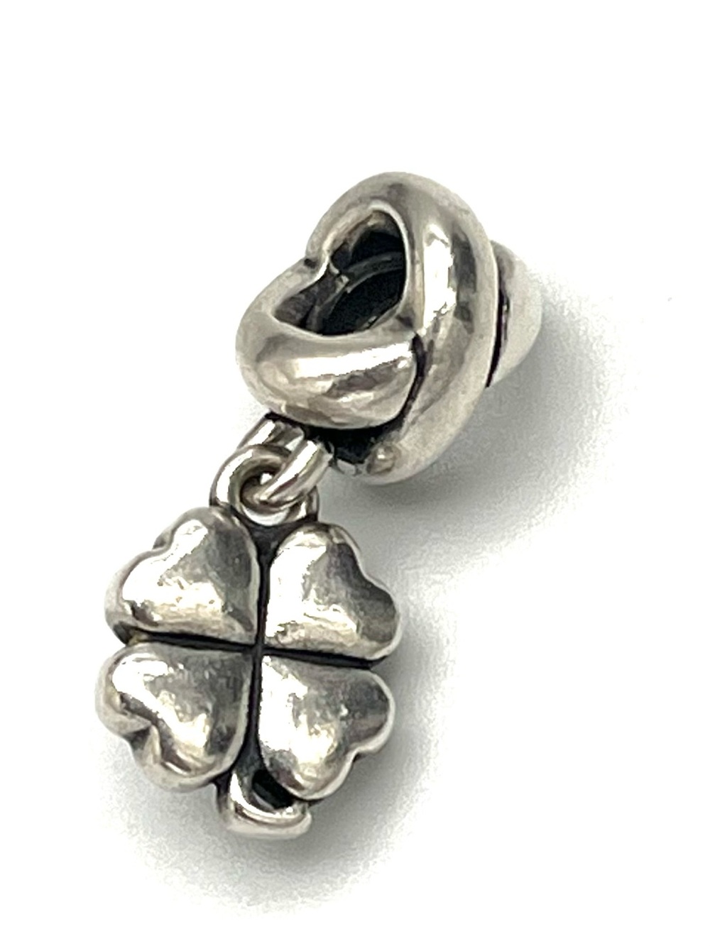 Pandora Silver Four-Leaf Clover Charm with Green Enamel Lucky Shamrock - Picture 4 of 6